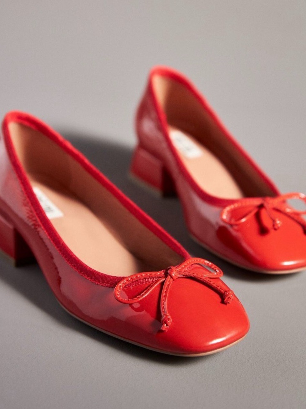 Anthropologie Bibi Lou Red Patent Leather Ballet Pump Low Block Heel NWOB Sz 39